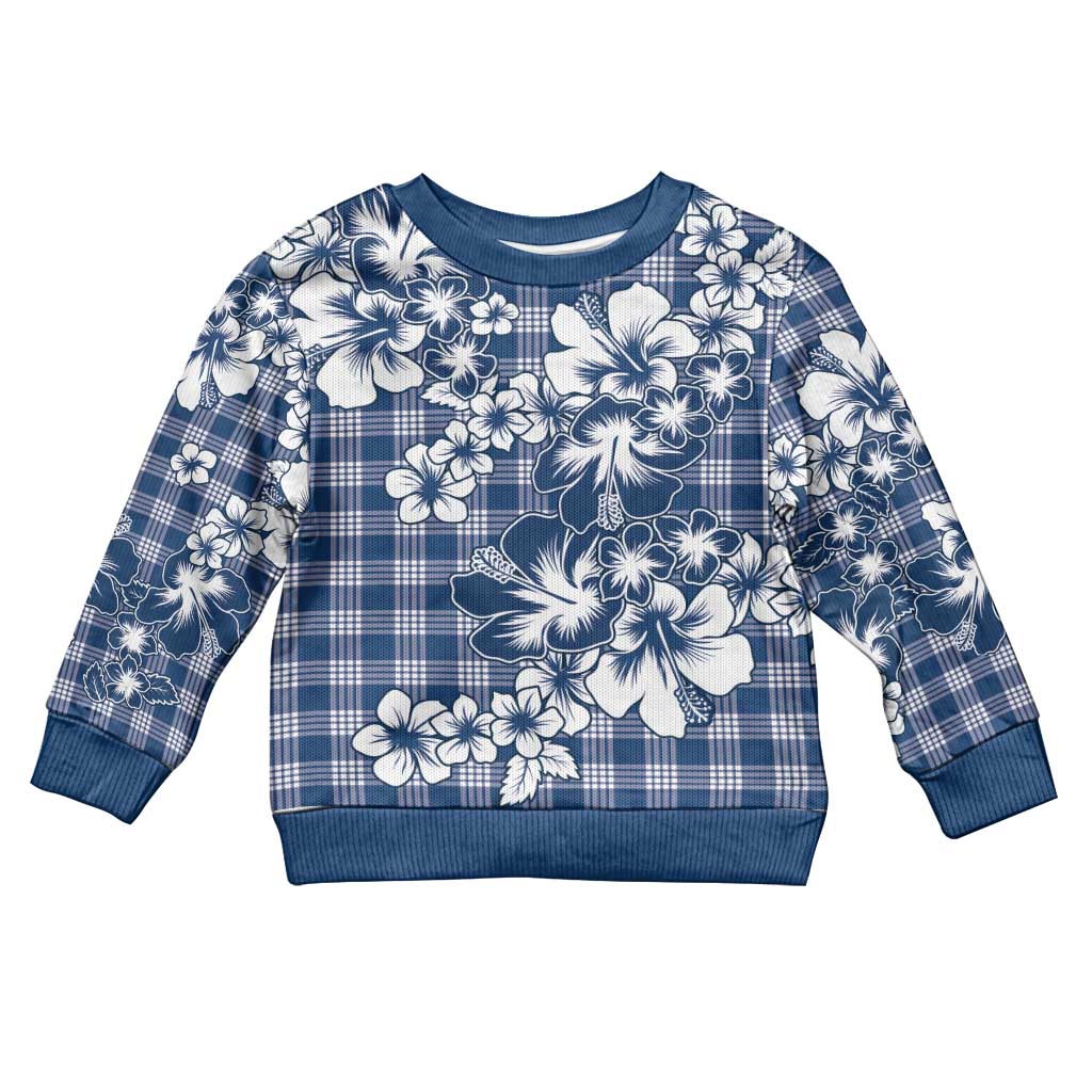 Hibiscus Pakala Cobalt Blue Royal Kid Ugly Christmas Sweater Tropical Floral Stylized - Polynesian Pride