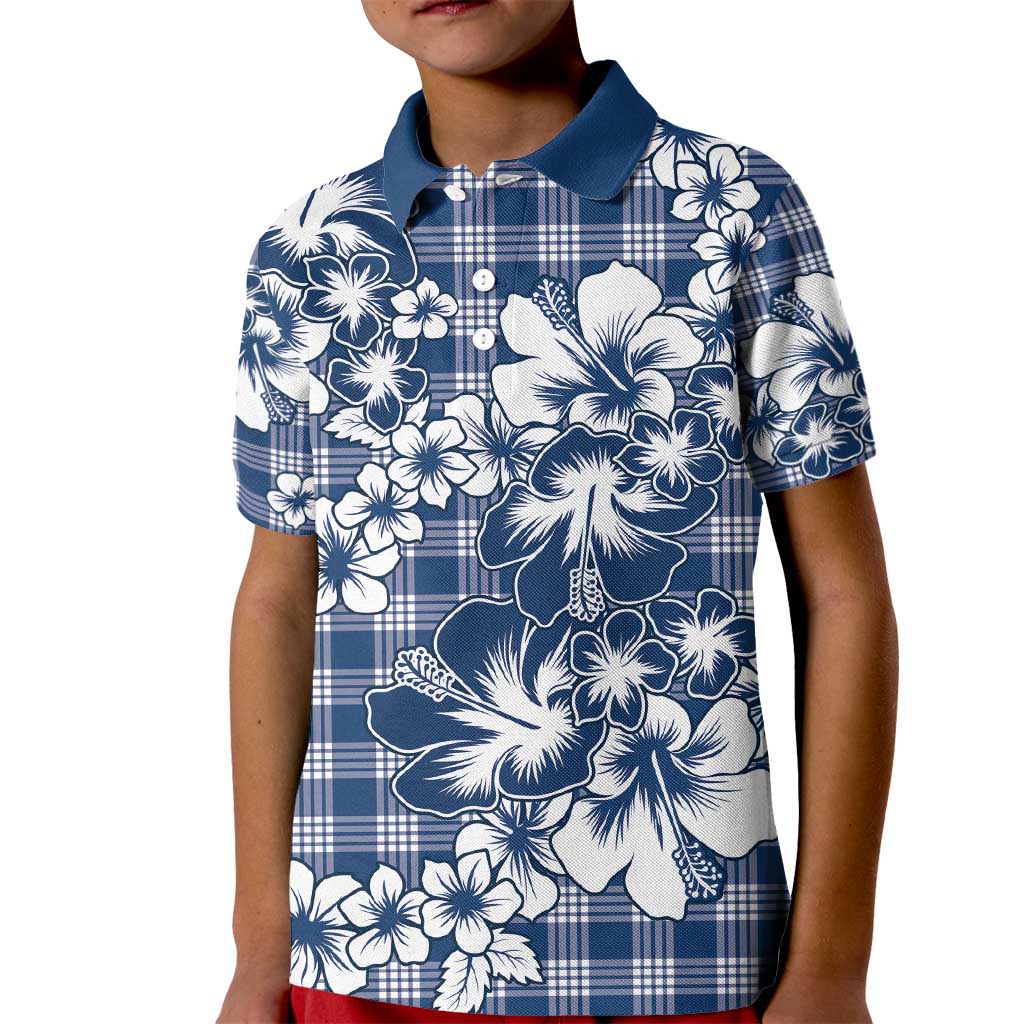 Hibiscus Pakala Cobalt Blue Royal Kid Polo Shirt Tropical Floral Stylized LT01 Kid Blue - Polynesian Pride
