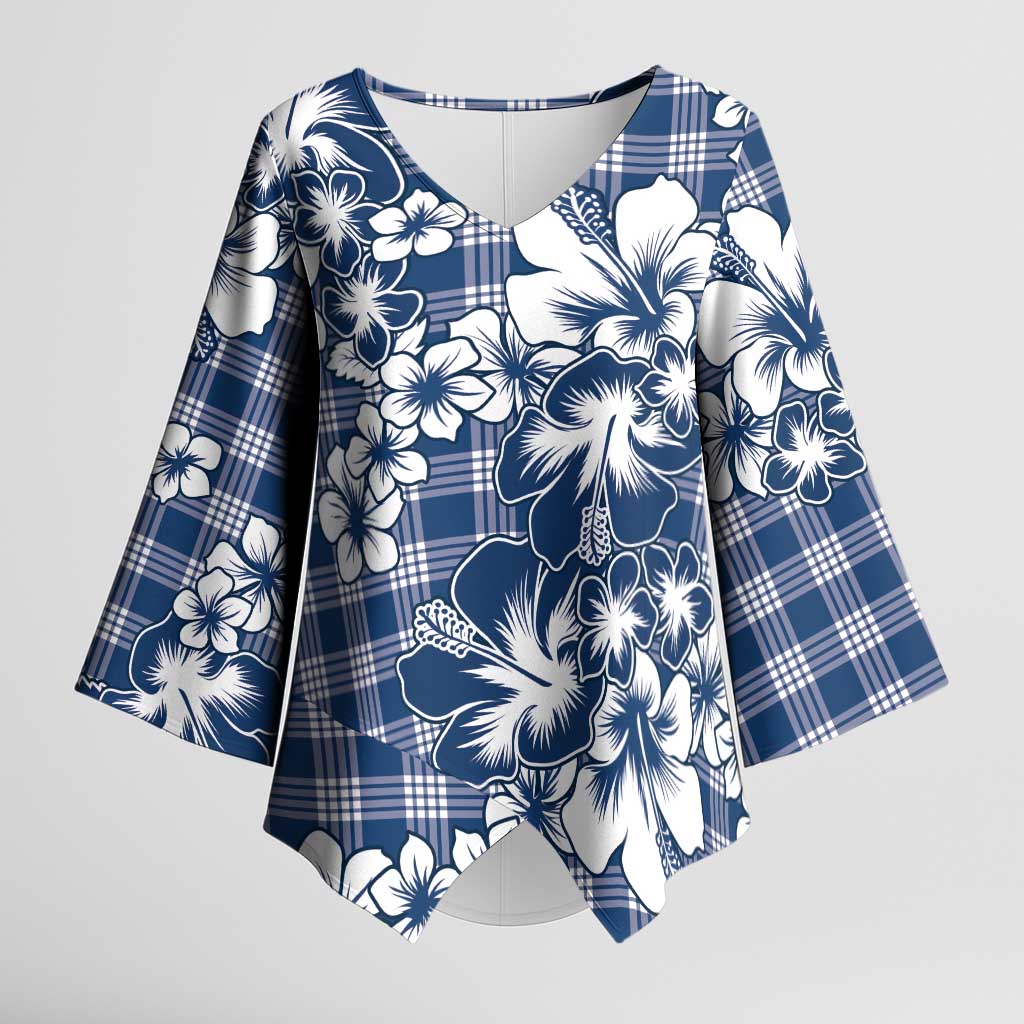 Hibiscus Pakala Cobalt Blue Royal Kimono Sleeve Blouse Tropical Floral Stylized LT01 Female Blue - Polynesian Pride