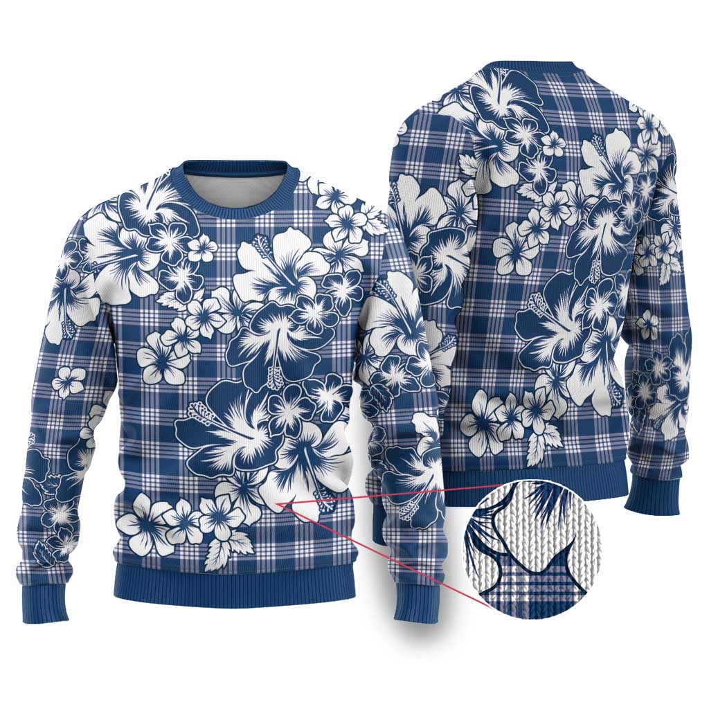 Hibiscus Pakala Cobalt Blue Royal Ugly Christmas Sweater Tropical Floral Stylized - Polynesian Pride