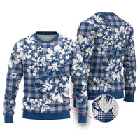 Hibiscus Pakala Cobalt Blue Royal Ugly Christmas Sweater Tropical Floral Stylized - Polynesian Pride