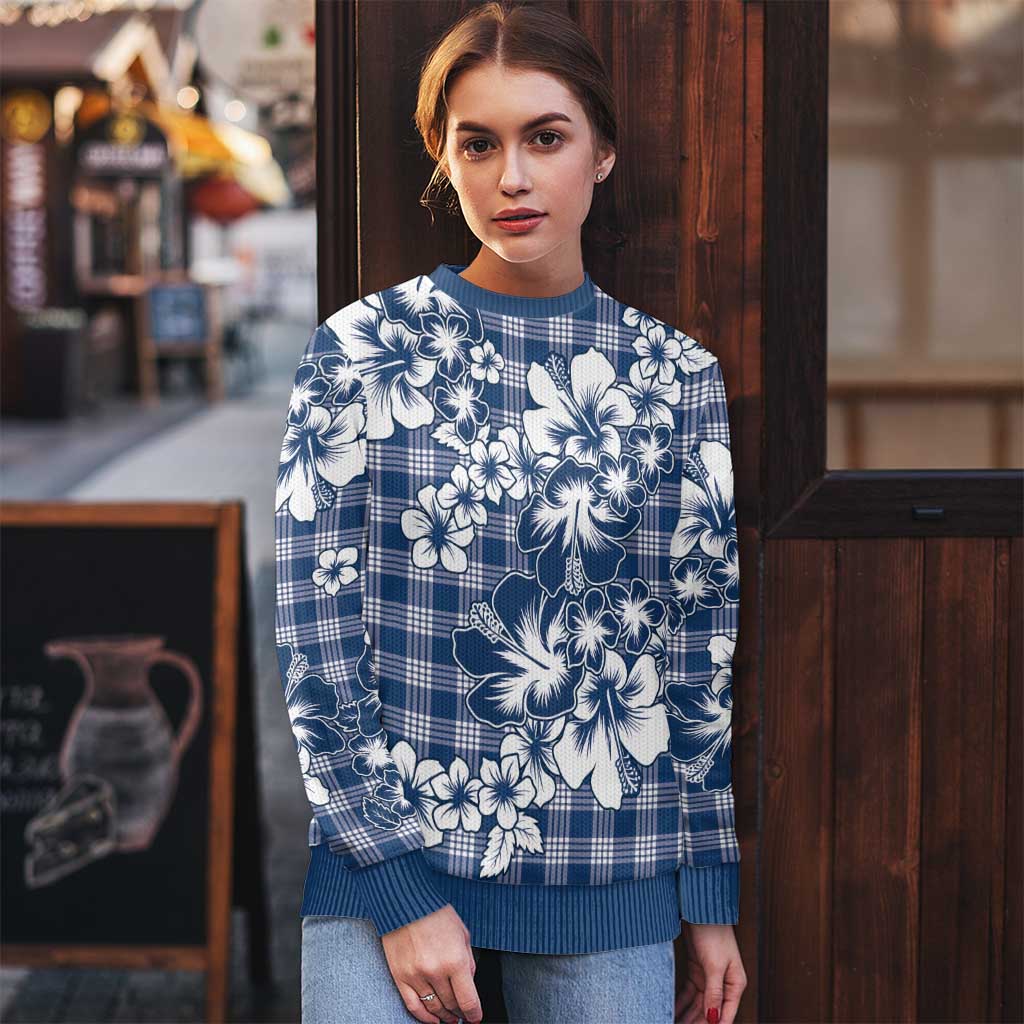Hibiscus Pakala Cobalt Blue Royal Ugly Christmas Sweater Tropical Floral Stylized - Polynesian Pride