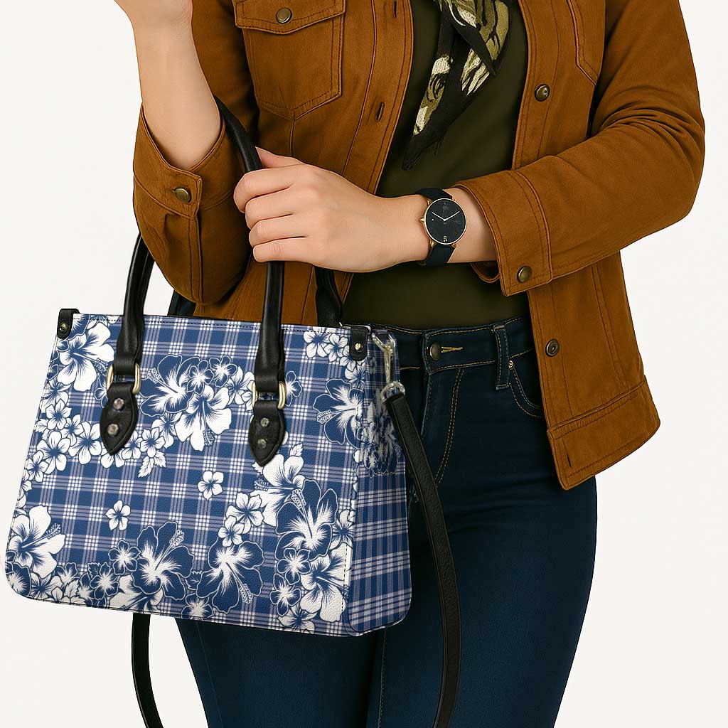 Hibiscus Pakala Cobalt Blue Royal Leather Bag Tropical Floral Stylized - Polynesian Pride