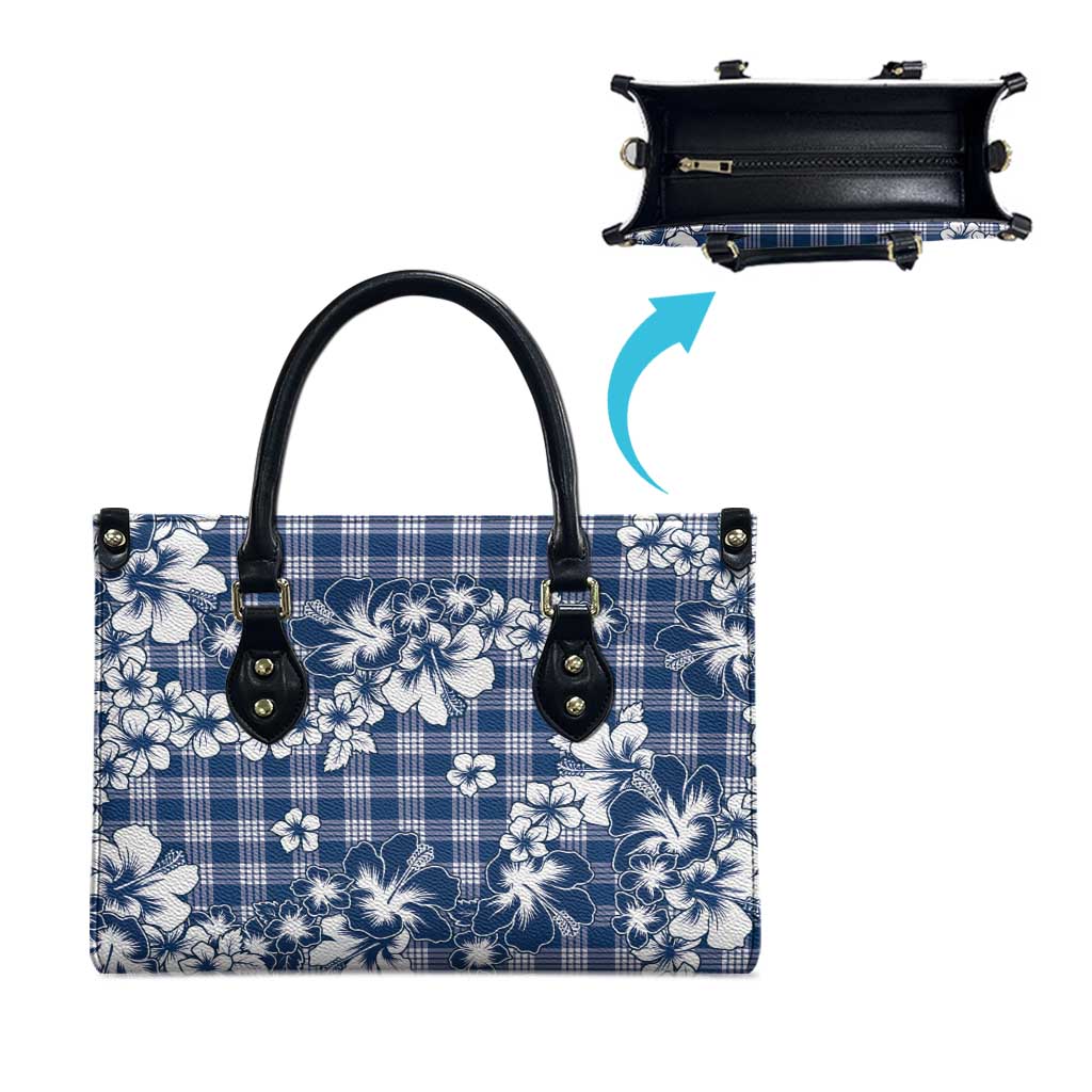 Hibiscus Pakala Cobalt Blue Royal Leather Bag Tropical Floral Stylized - Polynesian Pride
