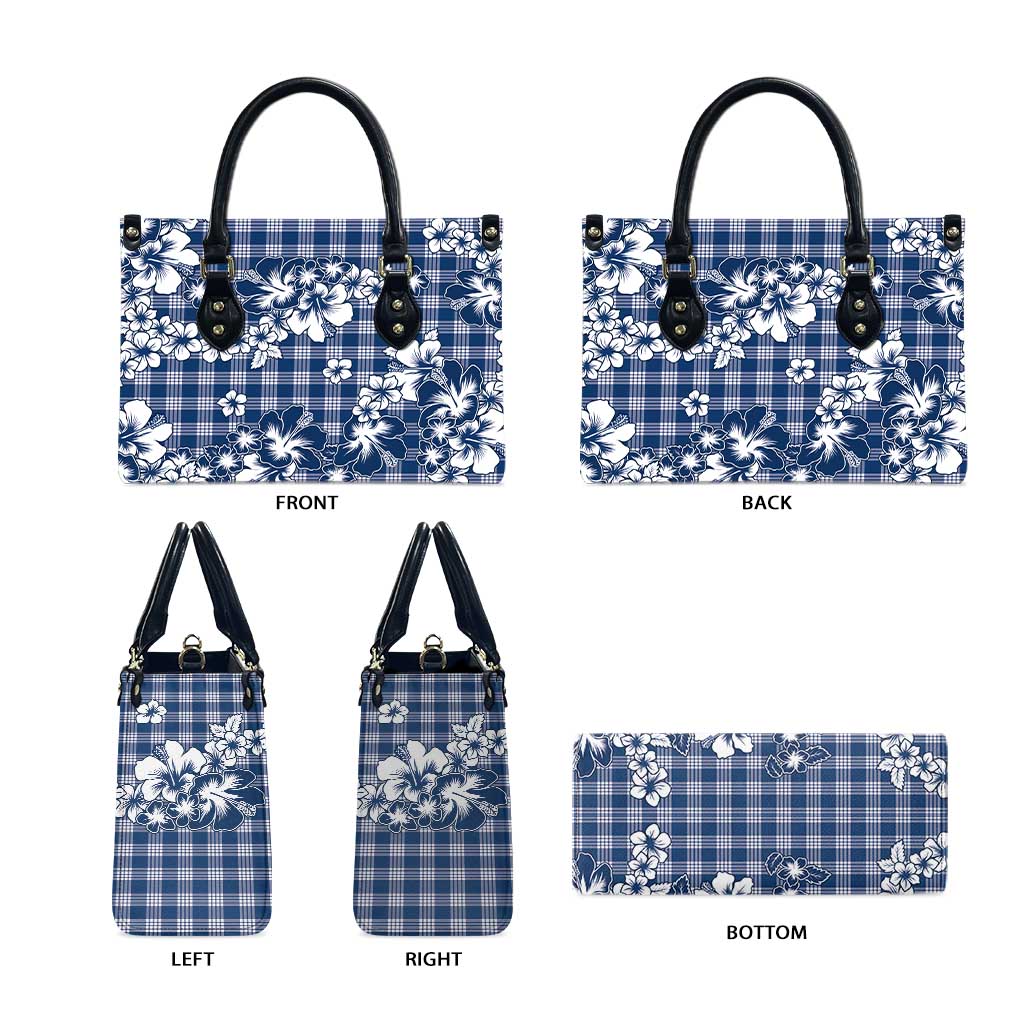 Hibiscus Pakala Cobalt Blue Royal Leather Bag Tropical Floral Stylized - Polynesian Pride