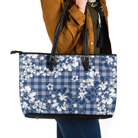Hibiscus Pakala Cobalt Blue Royal Leather Tote Bag Tropical Floral Stylized - Polynesian Pride