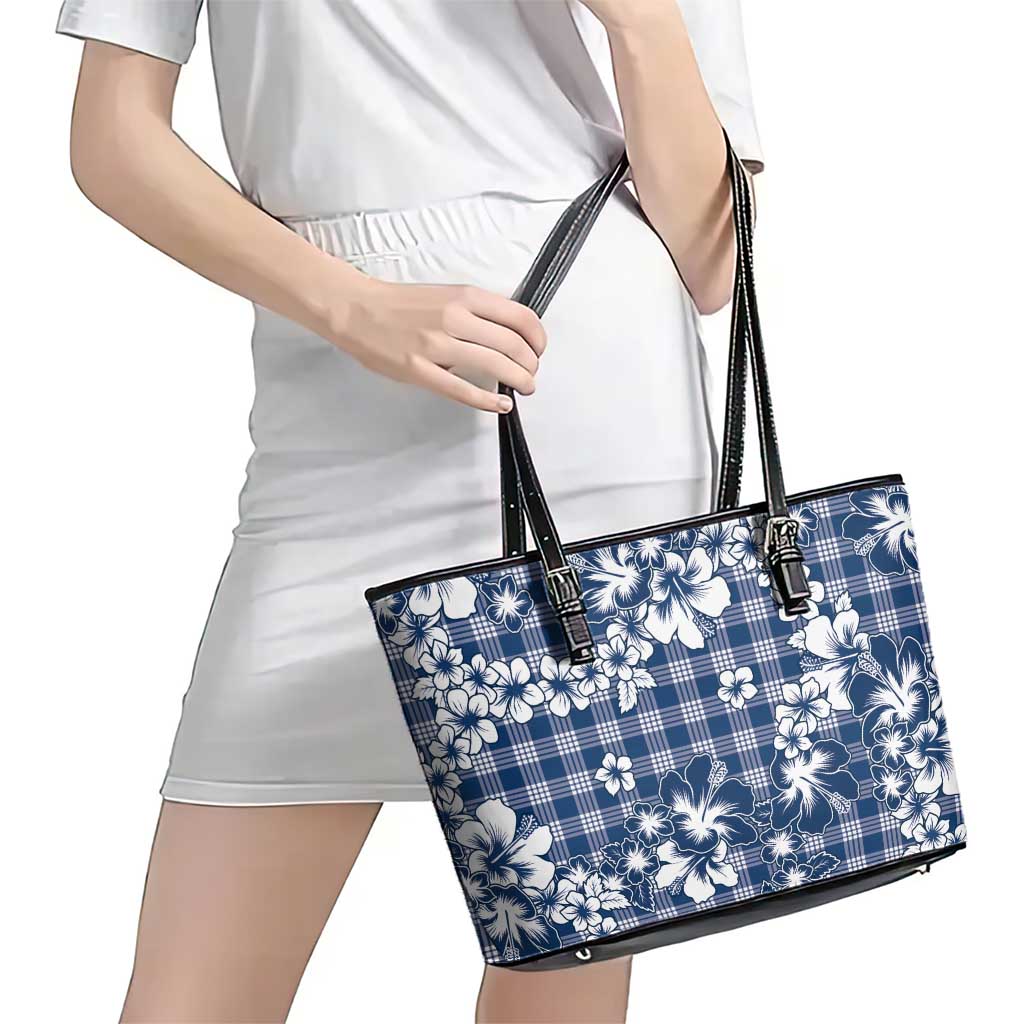 Hibiscus Pakala Cobalt Blue Royal Leather Tote Bag Tropical Floral Stylized - Polynesian Pride