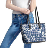 Hibiscus Pakala Cobalt Blue Royal Leather Tote Bag Tropical Floral Stylized - Polynesian Pride