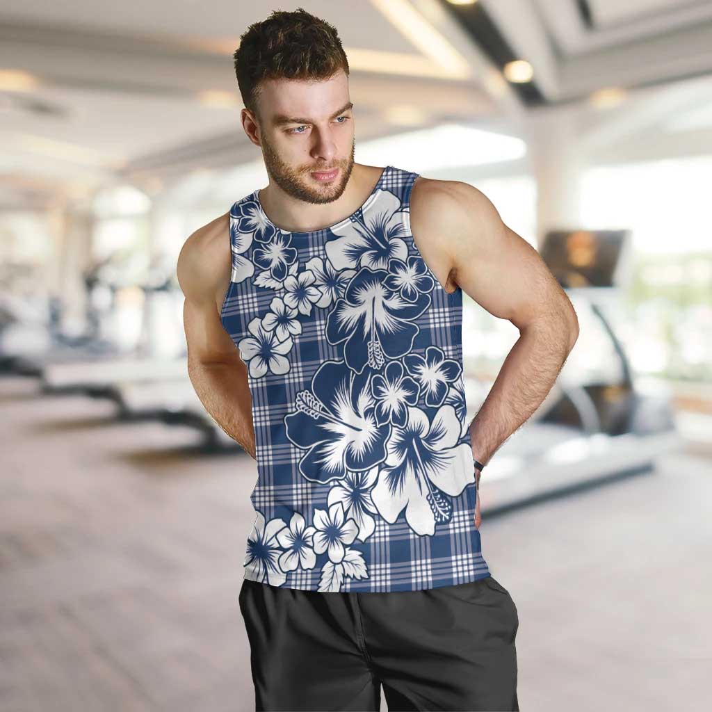 Hibiscus Pakala Cobalt Blue Royal Men Tank Top Tropical Floral Stylized LT01 Blue - Polynesian Pride
