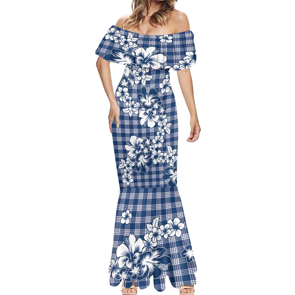 Hibiscus Pakala Cobalt Blue Royal Mermaid Dress Tropical Floral Stylized - Polynesian Pride