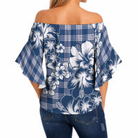 Hibiscus Pakala Cobalt Blue Royal Off Shoulder Wrap Waist Top Tropical Floral Stylized LT01 - Polynesian Pride