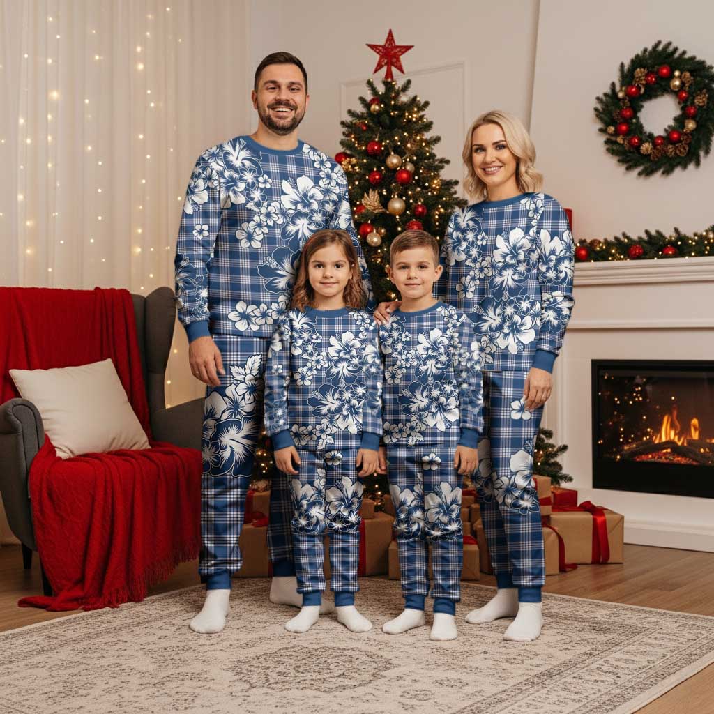 Hibiscus Pakala Cobalt Blue Royal Christmas Pajama Set Tropical Floral Stylized - Polynesian Pride