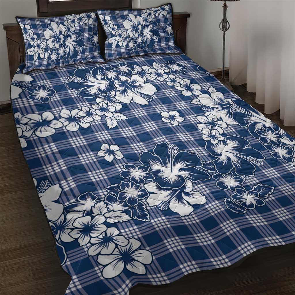 Hibiscus Pakala Cobalt Blue Royal Quilt Bed Set Tropical Floral Stylized LT01 Blue - Polynesian Pride