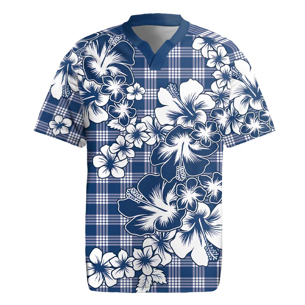 Hibiscus Pakala Cobalt Blue Royal Rugby Jersey Tropical Floral Stylized LT01 Blue - Polynesian Pride