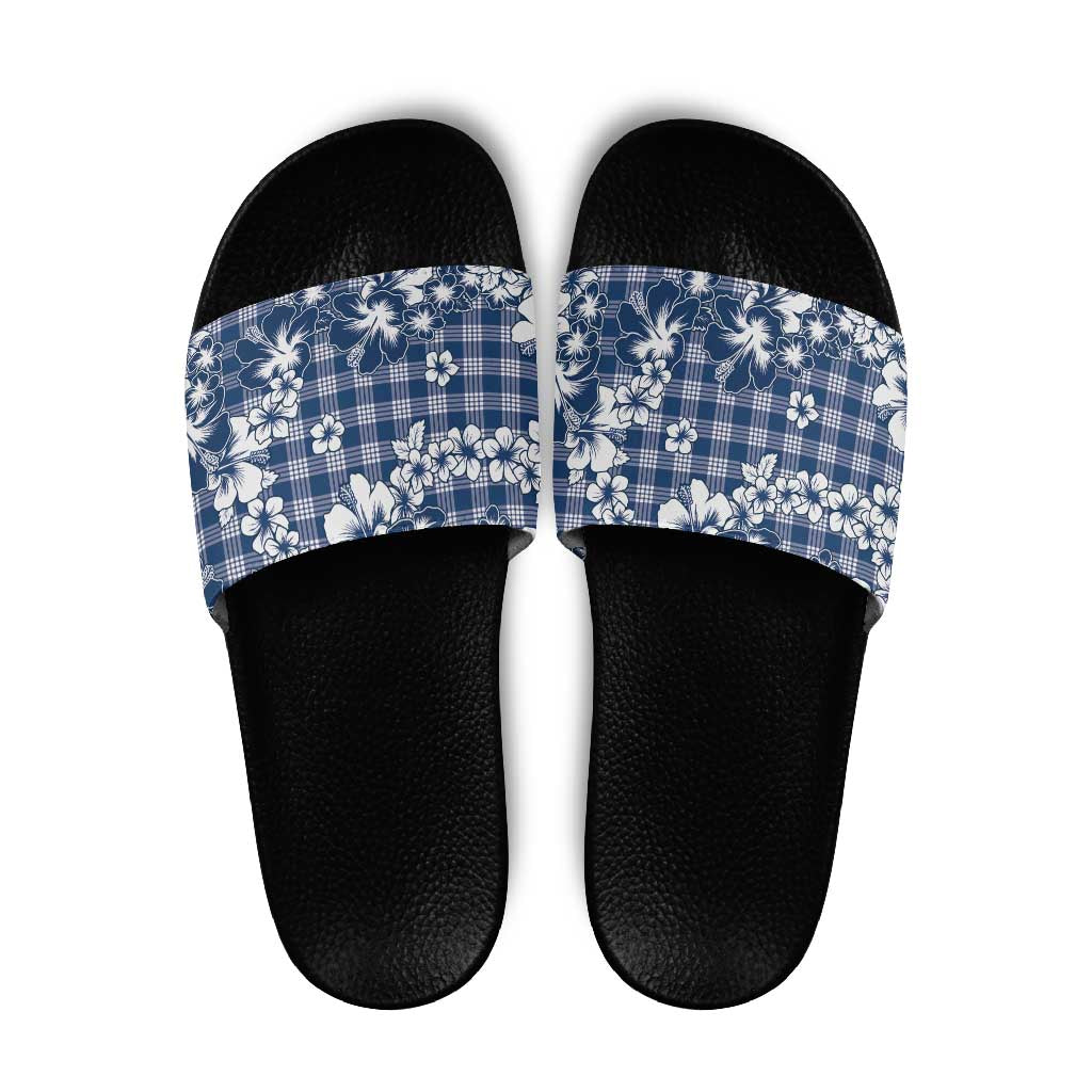 Hibiscus Pakala Cobalt Blue Royal Slide Sandals Tropical Floral Stylized - Polynesian Pride