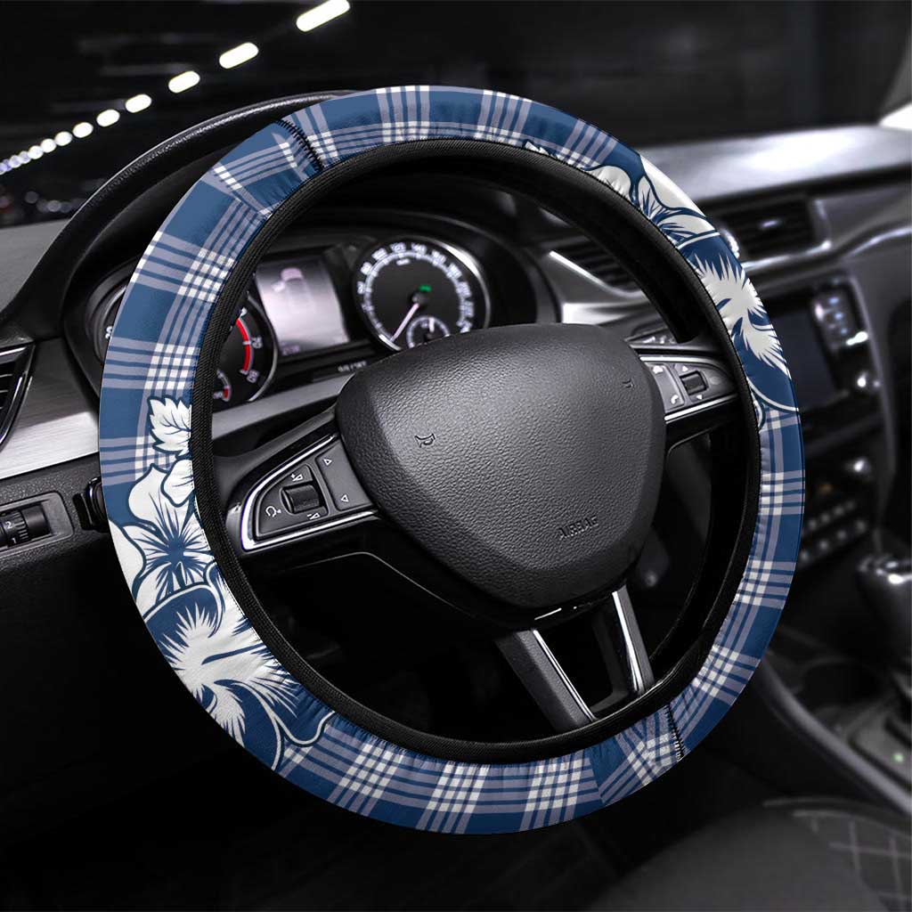 Hibiscus Pakala Cobalt Blue Royal Steering Wheel Cover Tropical Floral Stylized LT01 Universal Fit Blue - Polynesian Pride