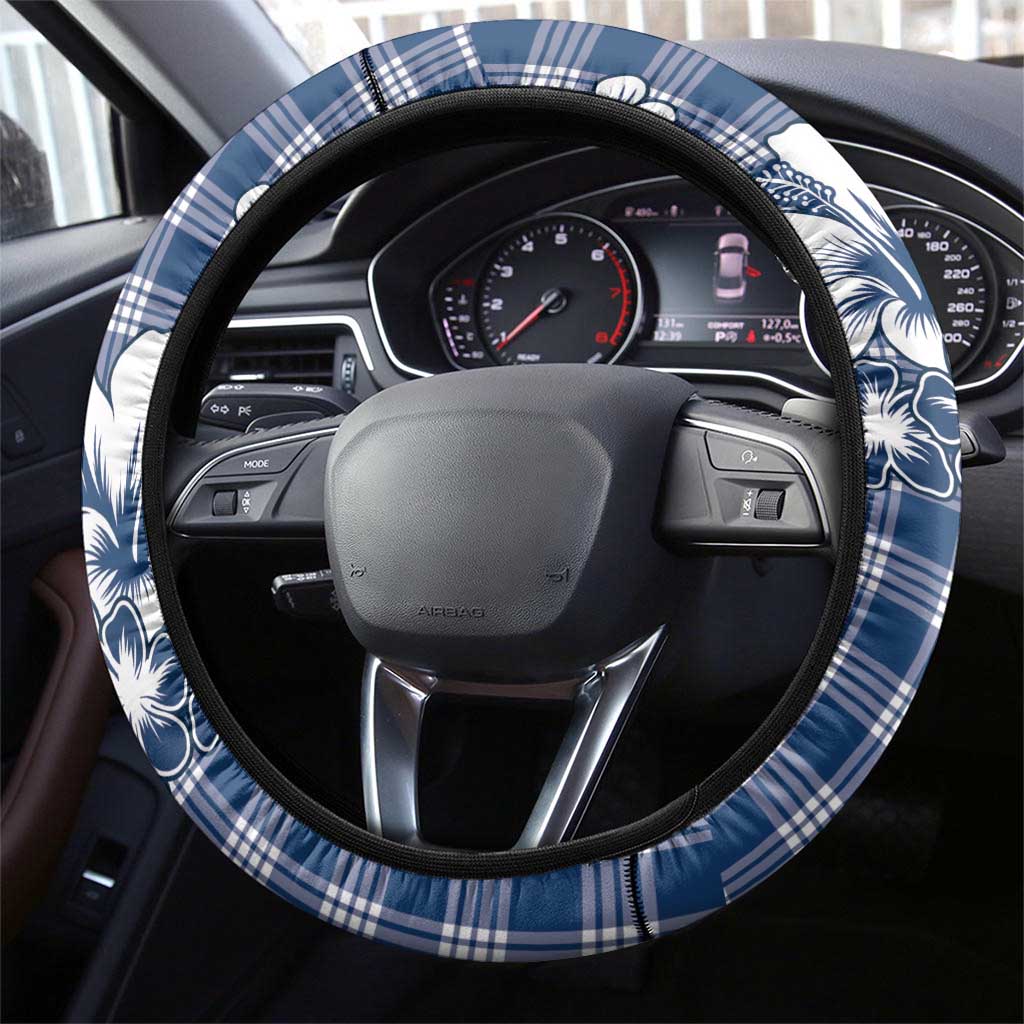 Hibiscus Pakala Cobalt Blue Royal Steering Wheel Cover Tropical Floral Stylized - Polynesian Pride