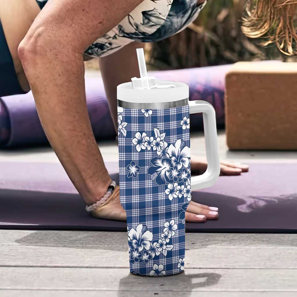 Hibiscus Pakala Cobalt Blue Royal Tumbler With Handle Tropical Floral Stylized - Polynesian Pride