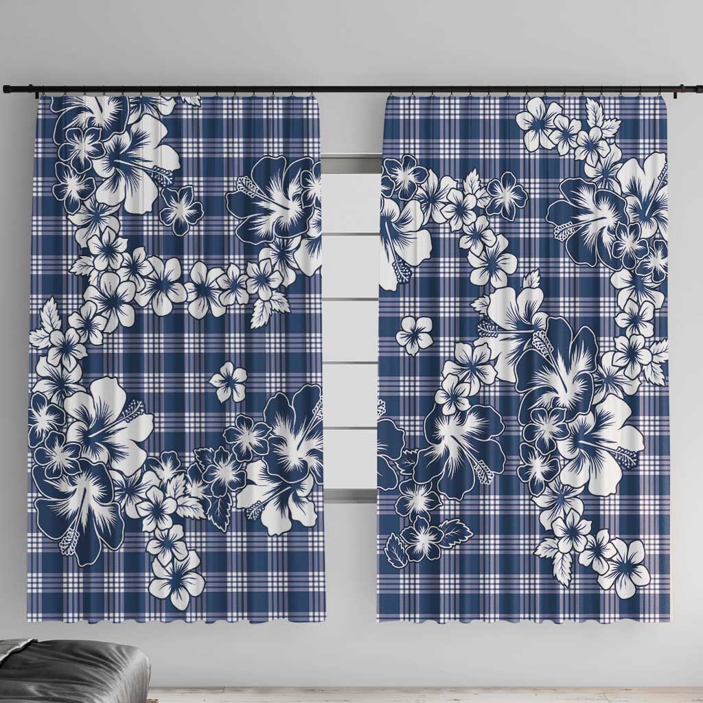 Hibiscus Pakala Cobalt Blue Royal Window Curtain Tropical Floral Stylized LT01 With Hooks Blue - Polynesian Pride
