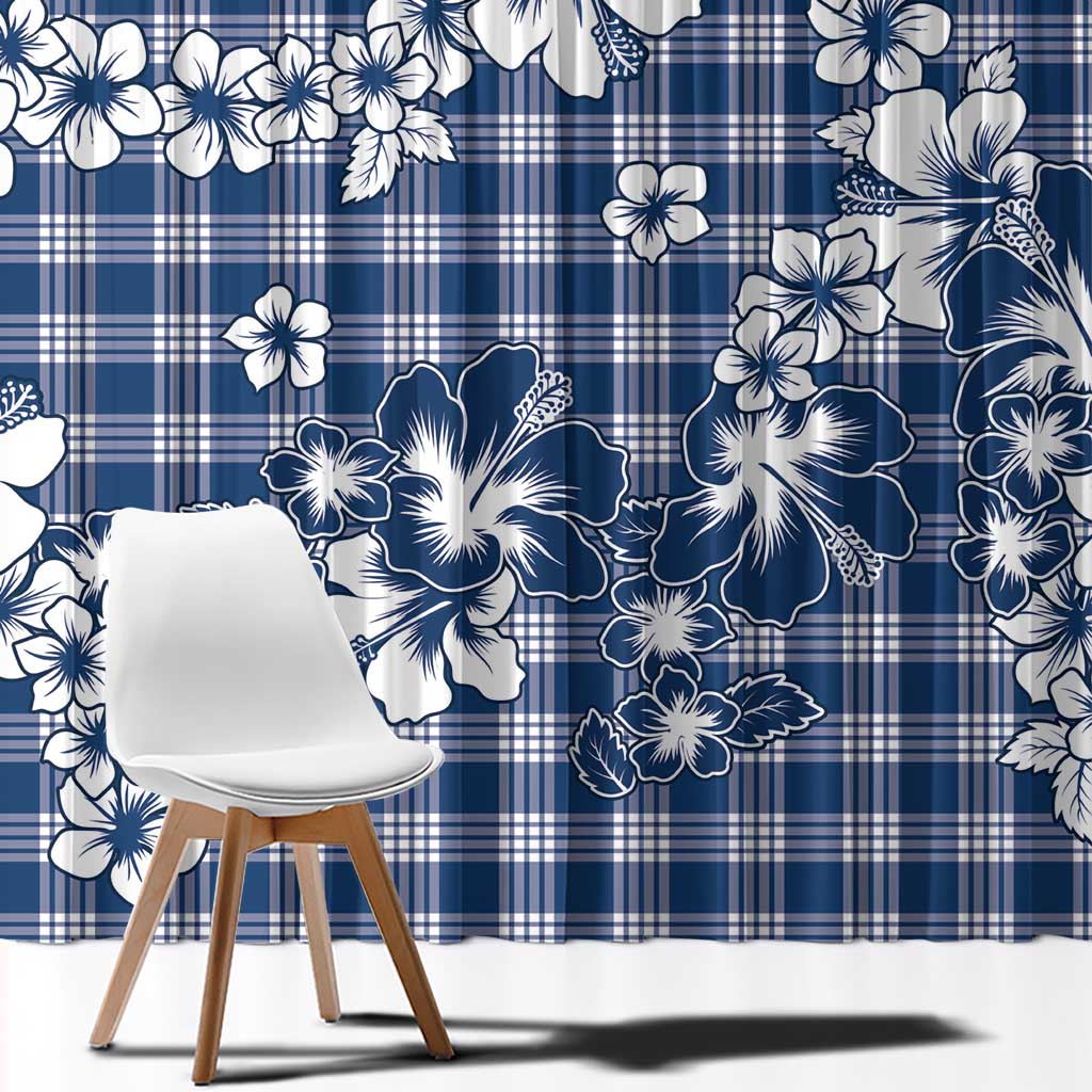 Hibiscus Pakala Cobalt Blue Royal Window Curtain Tropical Floral Stylized - Polynesian Pride