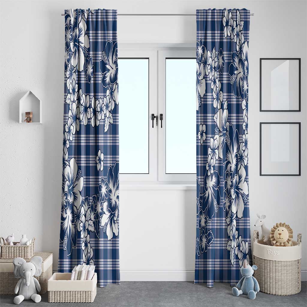 Hibiscus Pakala Cobalt Blue Royal Window Curtain Tropical Floral Stylized - Polynesian Pride
