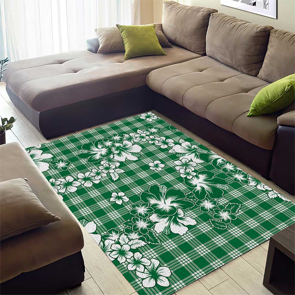 Hibiscus Pakala Emerald Green Area Rug Tropical Floral Stylized - Polynesian Pride