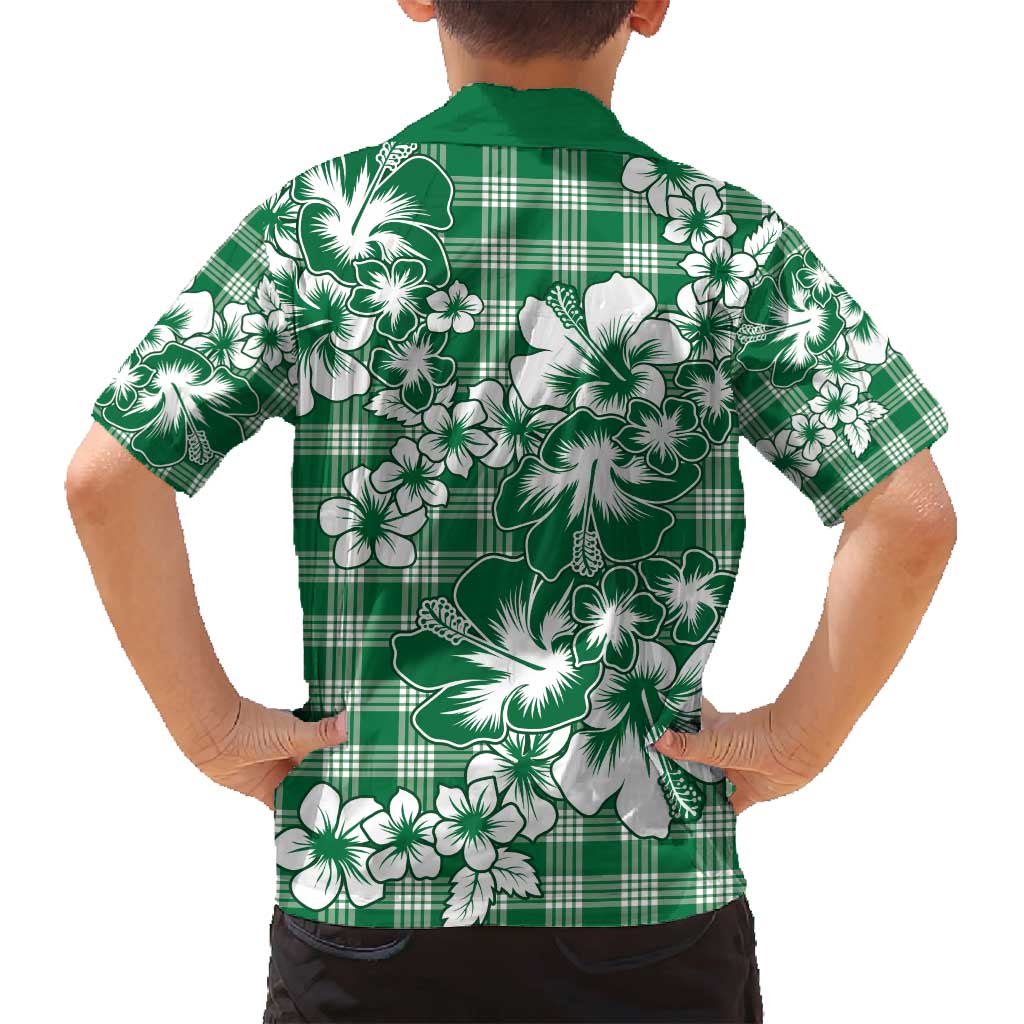 Hibiscus Pakala Emerald Green Family Matching Long Sleeve Bodycon Dress and Hawaiian Shirt Tropical Floral Stylized LT01 - Polynesian Pride