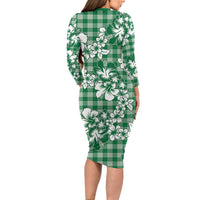 Hibiscus Pakala Emerald Green Family Matching Long Sleeve Bodycon Dress and Hawaiian Shirt Tropical Floral Stylized LT01 - Polynesian Pride