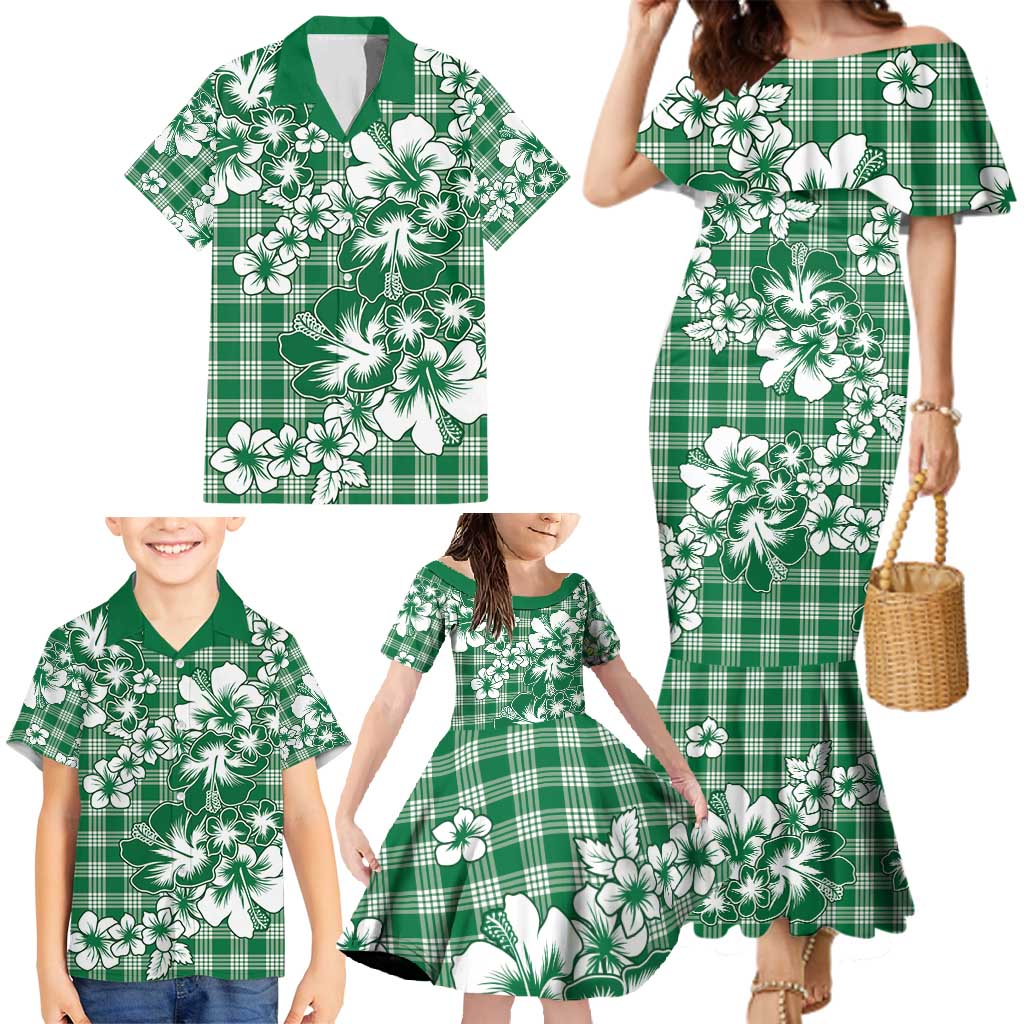 Hibiscus Pakala Emerald Green Family Matching Mermaid Dress and Hawaiian Shirt Tropical Floral Stylized LT01 - Polynesian Pride