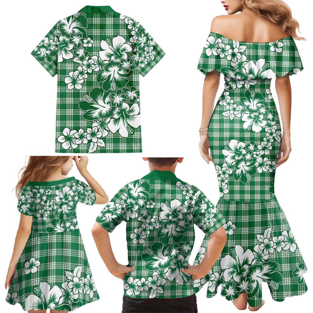 Hibiscus Pakala Emerald Green Family Matching Mermaid Dress and Hawaiian Shirt Tropical Floral Stylized LT01 - Polynesian Pride