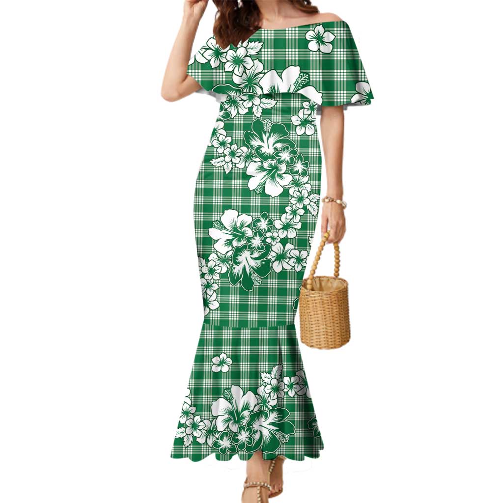 Hibiscus Pakala Emerald Green Family Matching Mermaid Dress and Hawaiian Shirt Tropical Floral Stylized LT01 Mom's Dress Green - Polynesian Pride