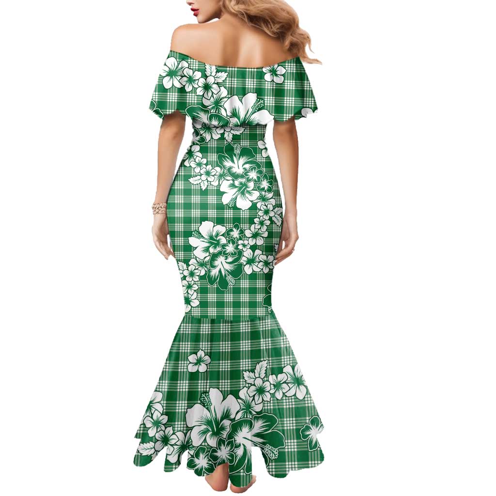 Hibiscus Pakala Emerald Green Family Matching Mermaid Dress and Hawaiian Shirt Tropical Floral Stylized LT01 - Polynesian Pride