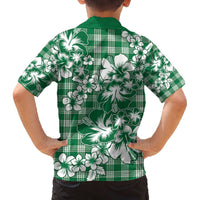 Hibiscus Pakala Emerald Green Family Matching Off The Shoulder Long Sleeve Dress and Hawaiian Shirt Tropical Floral Stylized LT01 - Polynesian Pride