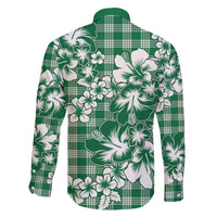 Hibiscus Pakala Emerald Green Family Matching Off The Shoulder Long Sleeve Dress and Hawaiian Shirt Tropical Floral Stylized LT01 - Polynesian Pride