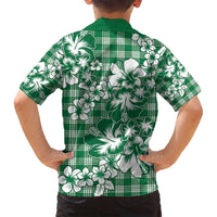 Hibiscus Pakala Emerald Green Family Matching Off Shoulder Maxi Dress and Hawaiian Shirt Tropical Floral Stylized - Polynesian Pride