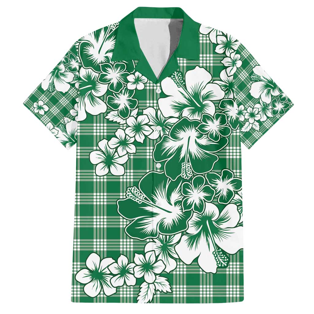 Hibiscus Pakala Emerald Green Family Matching Off Shoulder Maxi Dress and Hawaiian Shirt Tropical Floral Stylized - Polynesian Pride