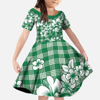 Hibiscus Pakala Emerald Green Family Matching Short Sleeve Bodycon Dress and Hawaiian Shirt Tropical Floral Stylized LT01 Daughter's Dress Green - Polynesian Pride