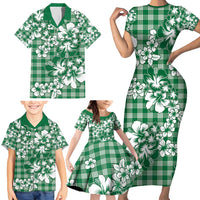 Hibiscus Pakala Emerald Green Family Matching Short Sleeve Bodycon Dress and Hawaiian Shirt Tropical Floral Stylized LT01 - Polynesian Pride