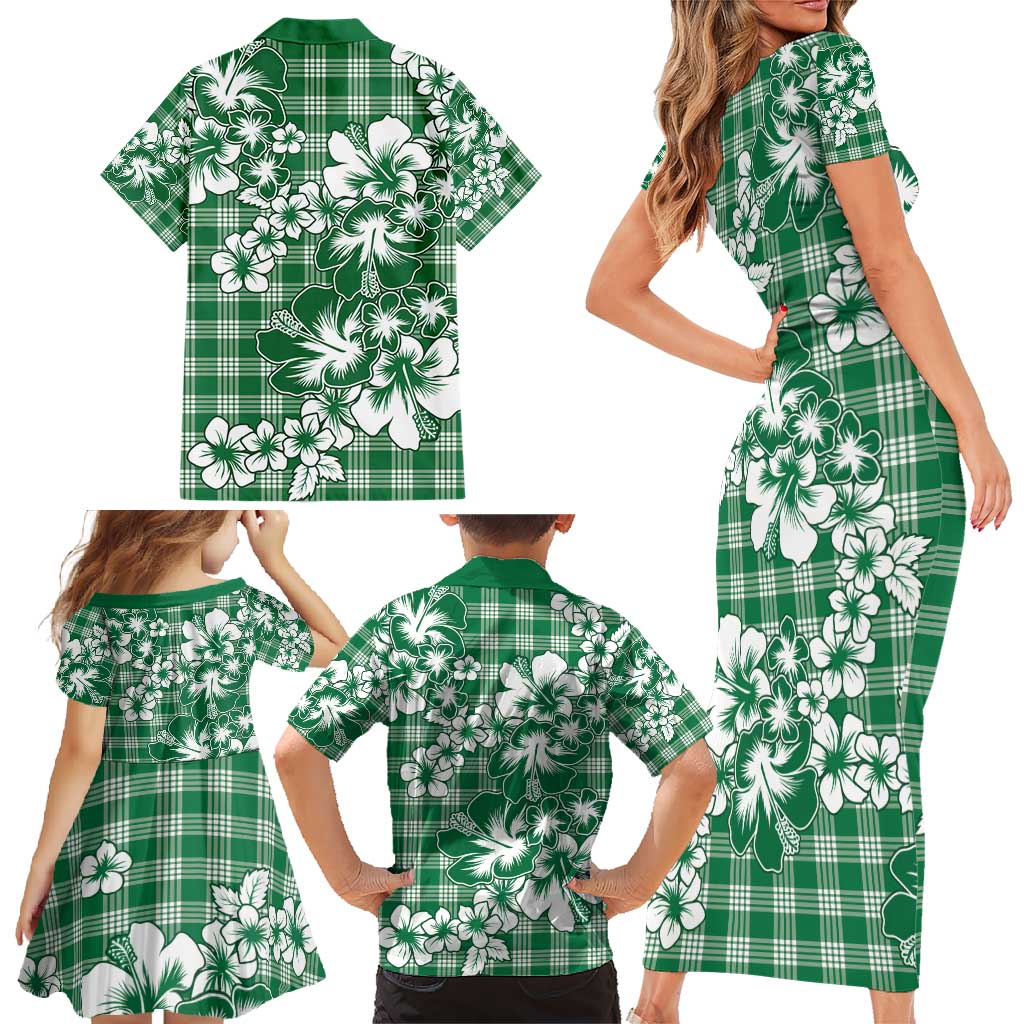 Hibiscus Pakala Emerald Green Family Matching Short Sleeve Bodycon Dress and Hawaiian Shirt Tropical Floral Stylized LT01 - Polynesian Pride