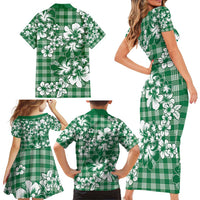 Hibiscus Pakala Emerald Green Family Matching Short Sleeve Bodycon Dress and Hawaiian Shirt Tropical Floral Stylized LT01 - Polynesian Pride