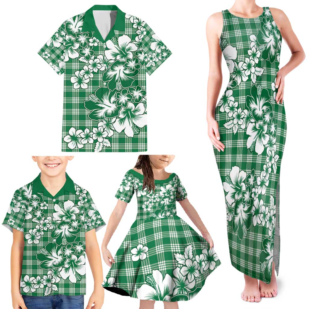 Hibiscus Pakala Emerald Green Family Matching Tank Maxi Dress and Hawaiian Shirt Tropical Floral Stylized LT01 - Polynesian Pride