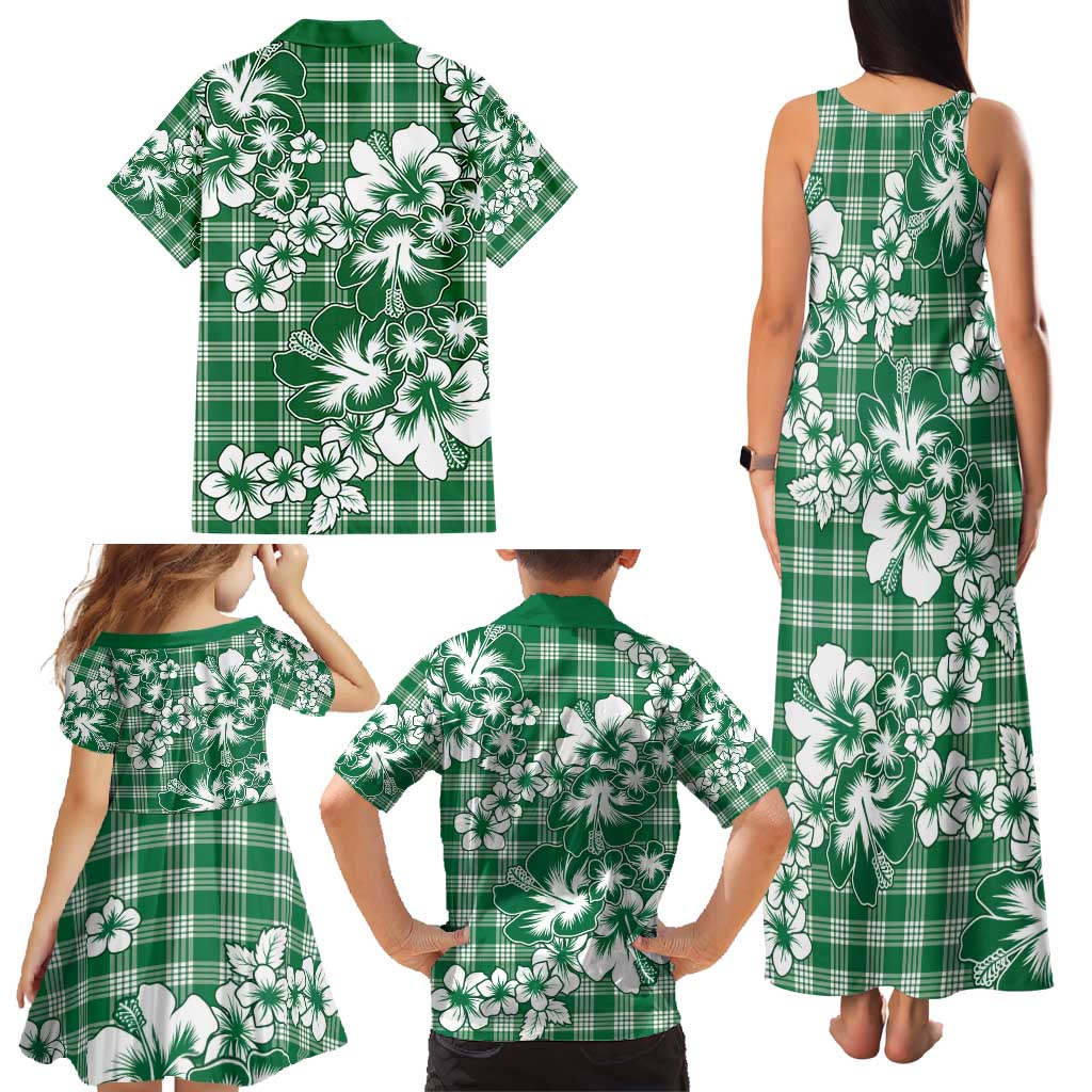 Hibiscus Pakala Emerald Green Family Matching Tank Maxi Dress and Hawaiian Shirt Tropical Floral Stylized LT01 - Polynesian Pride