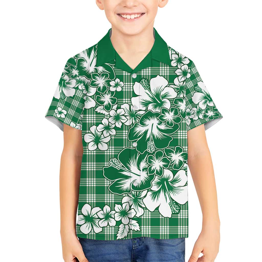 Hibiscus Pakala Emerald Green Family Matching Tank Maxi Dress and Hawaiian Shirt Tropical Floral Stylized LT01 Son's Shirt Green - Polynesian Pride