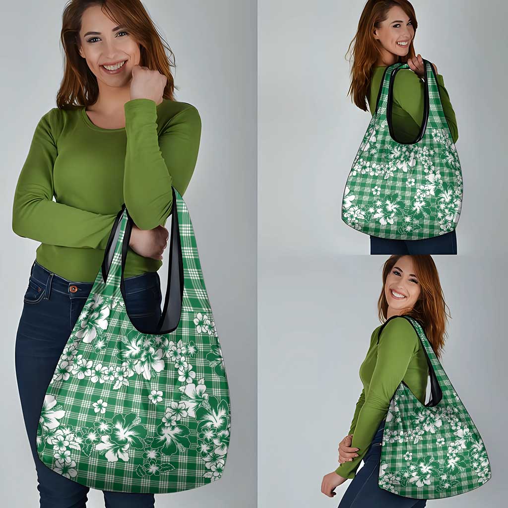 Hibiscus Pakala Emerald Green Grocery Bag Tropical Floral Stylized - Polynesian Pride
