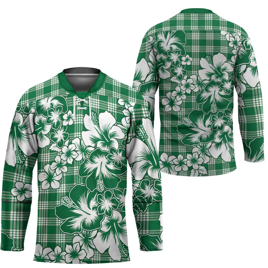 Hibiscus Pakala Emerald Green Hockey Jersey Tropical Floral Stylized - Polynesian Pride
