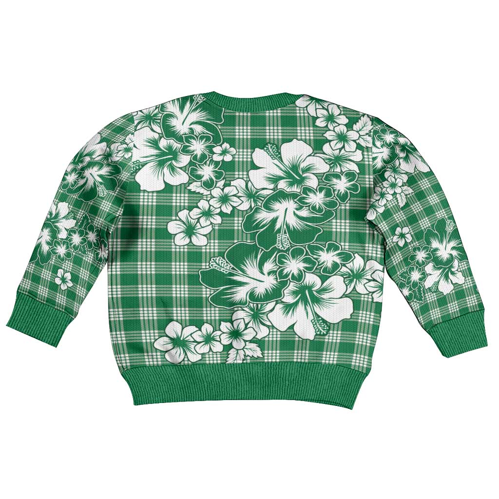 Hibiscus Pakala Emerald Green Kid Ugly Christmas Sweater Tropical Floral Stylized - Polynesian Pride