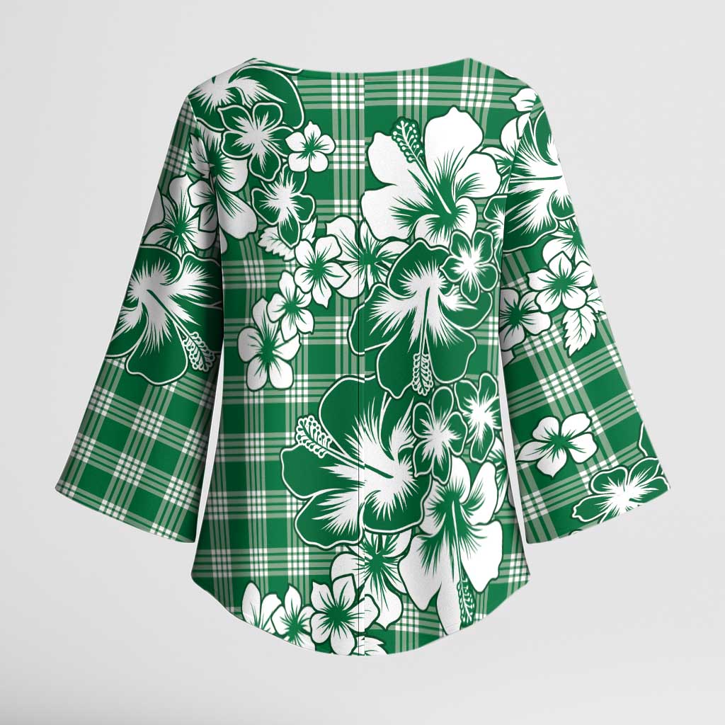 Hibiscus Pakala Emerald Green Kimono Sleeve Blouse Tropical Floral Stylized - Polynesian Pride