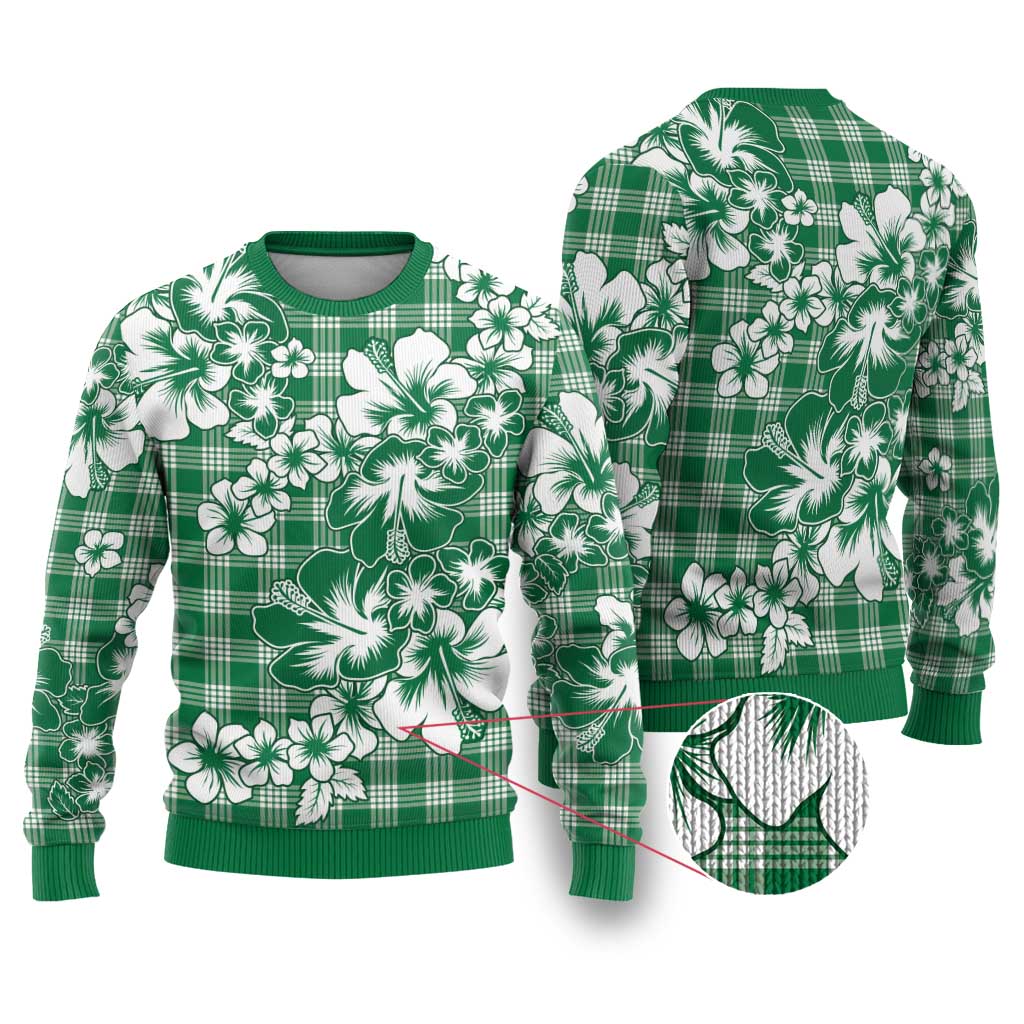 Hibiscus Pakala Emerald Green Ugly Christmas Sweater Tropical Floral Stylized - Polynesian Pride