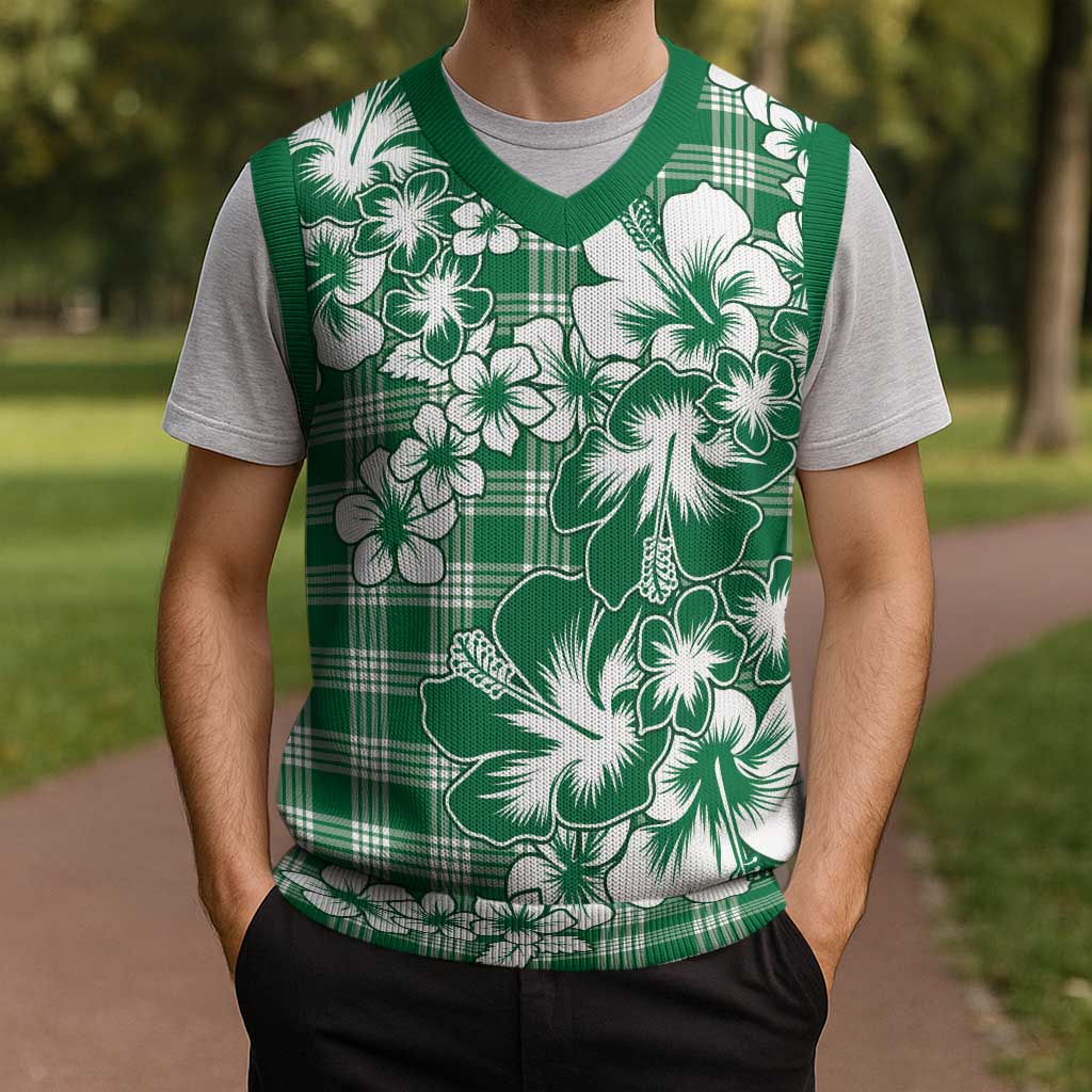Hibiscus Pakala Emerald Green Christmas Knitted V-Neck Vest Tropical Floral Stylized - Polynesian Pride