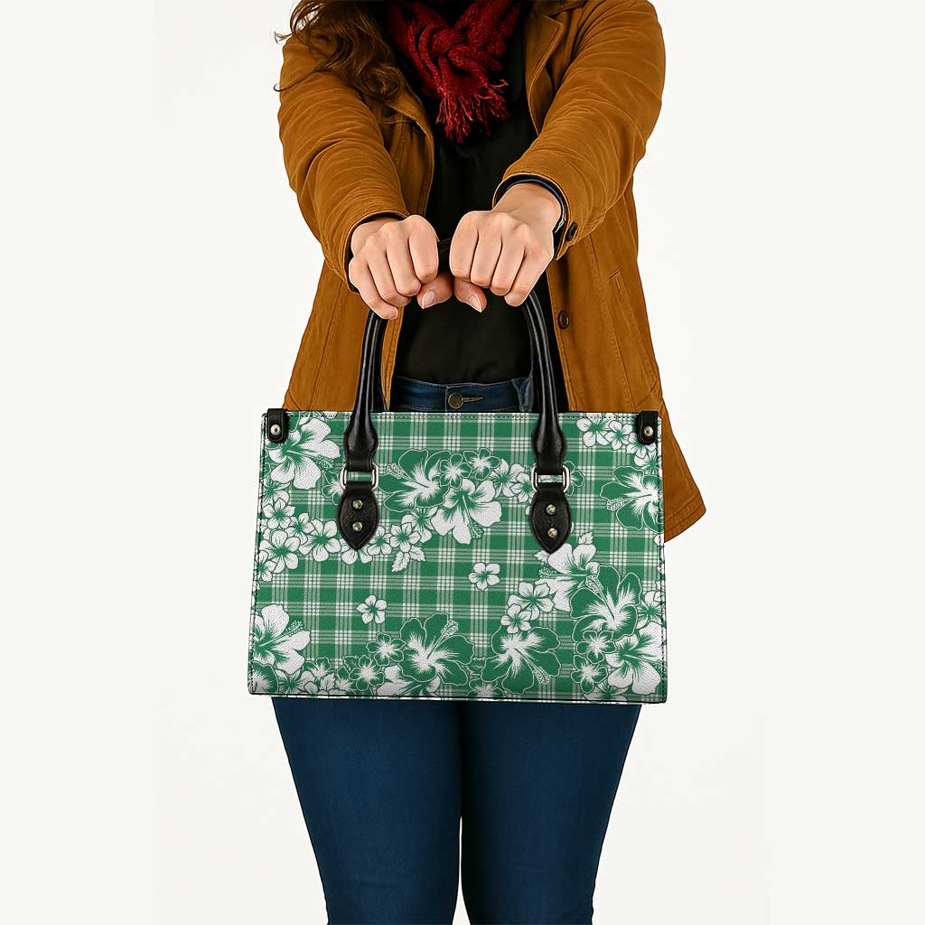 Hibiscus Pakala Emerald Green Leather Bag Tropical Floral Stylized - Polynesian Pride